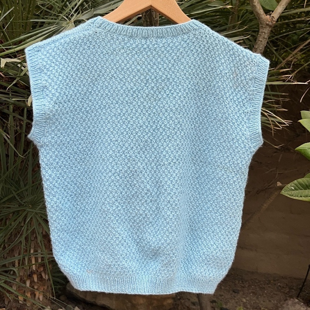 BABY BLUE HANDKNIT Sweater Vest, V-Neck, Cable Knit, Size XS - Picture 3 of 5